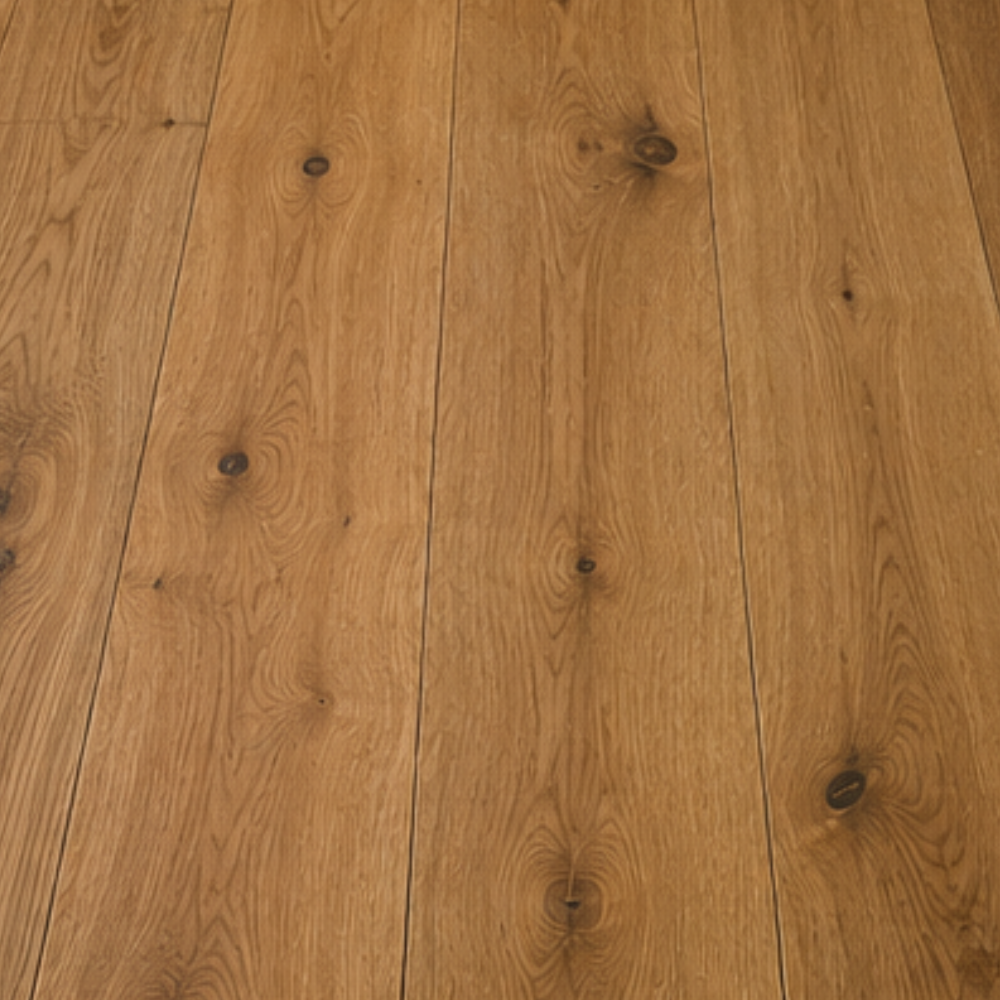Character grade white oak hardwood flooring with natural knots by Lavish Interiors and More