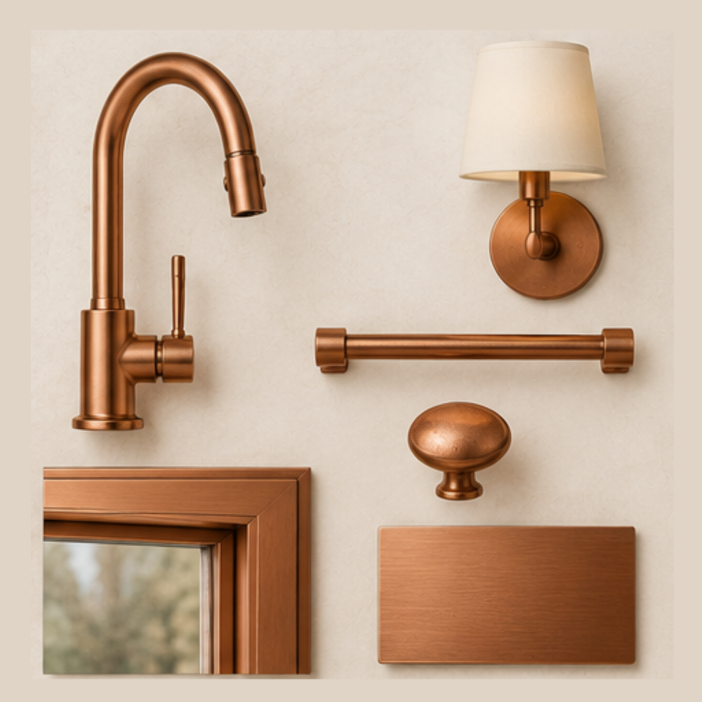 Warm copper and brushed copper metal finish direction by Lavish Interiors and More