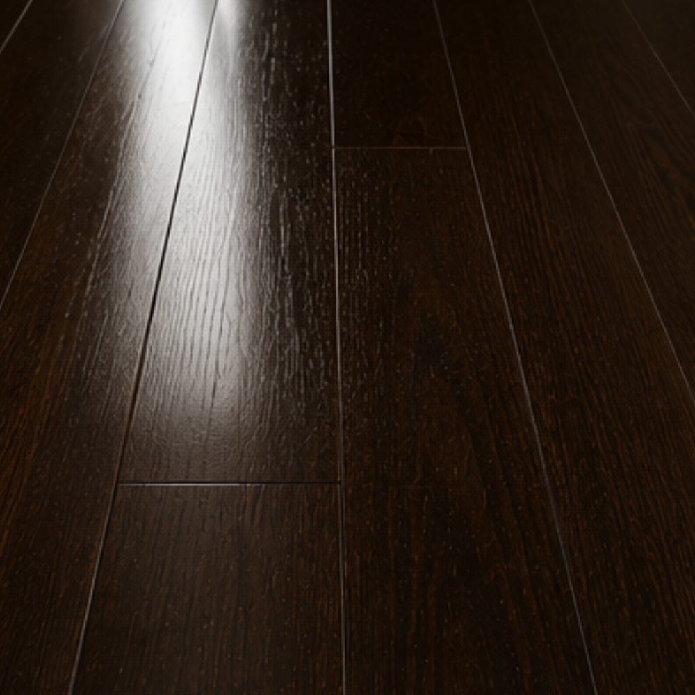 Formal dark high sheen espresso hardwood flooring by Lavish Interiors and More