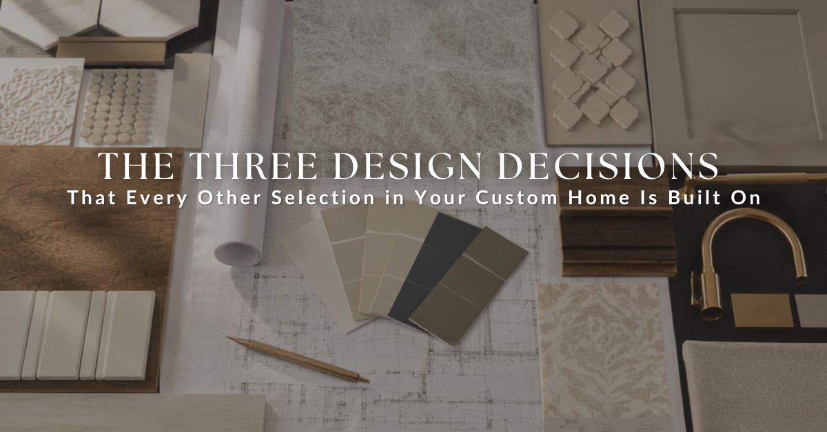 Custom home design decisions material board with flooring, paint colors, cabinetry, and metal finishes