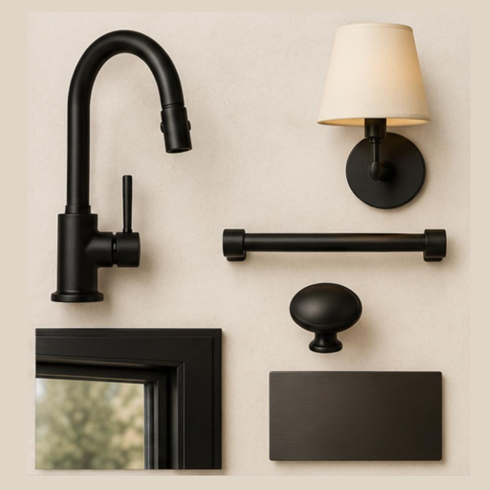 Matte black modern metal finish direction by Lavish Interiors and More