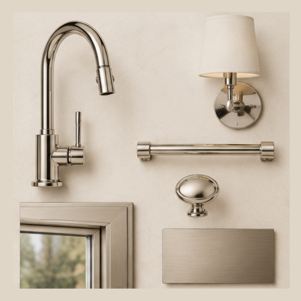 Polished nickel metal finish direction and luxury hardware by Lavish Interiors and More