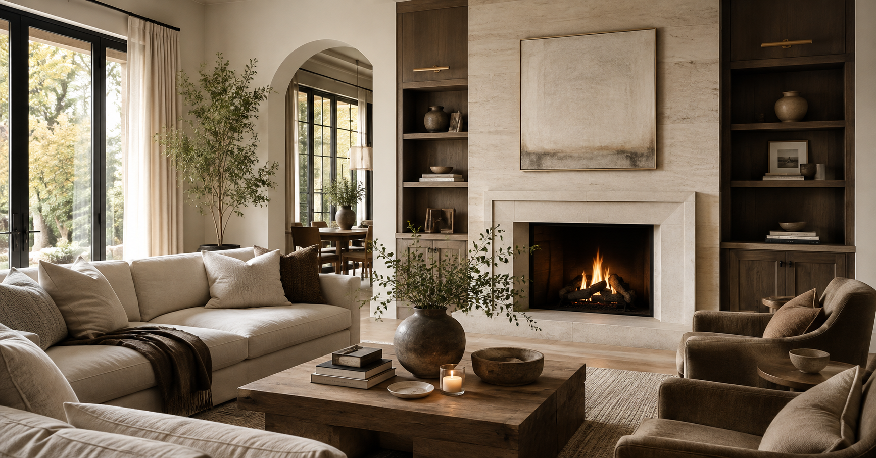 Custom home design priorities reflected in a warm, thoughtfully designed living room
